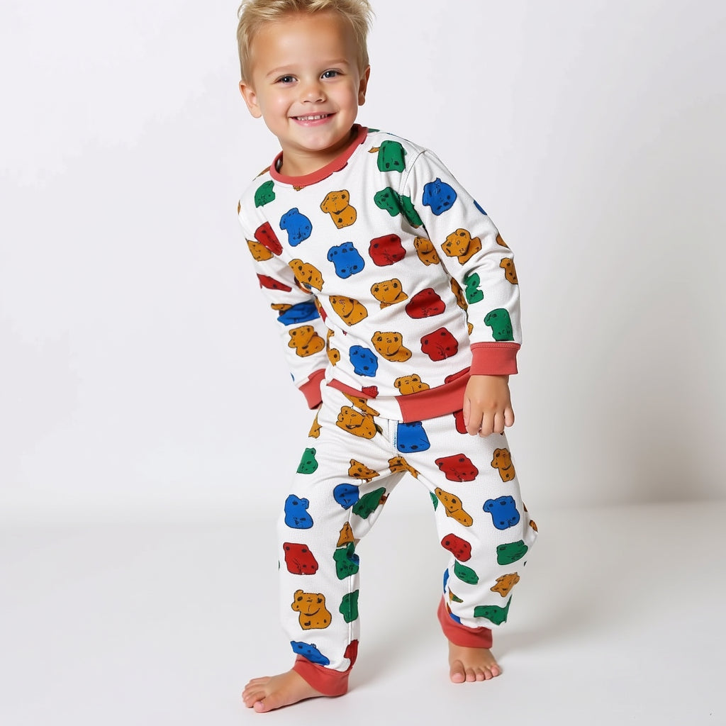 Colorful Bear Print 2-Piece Pajama Set