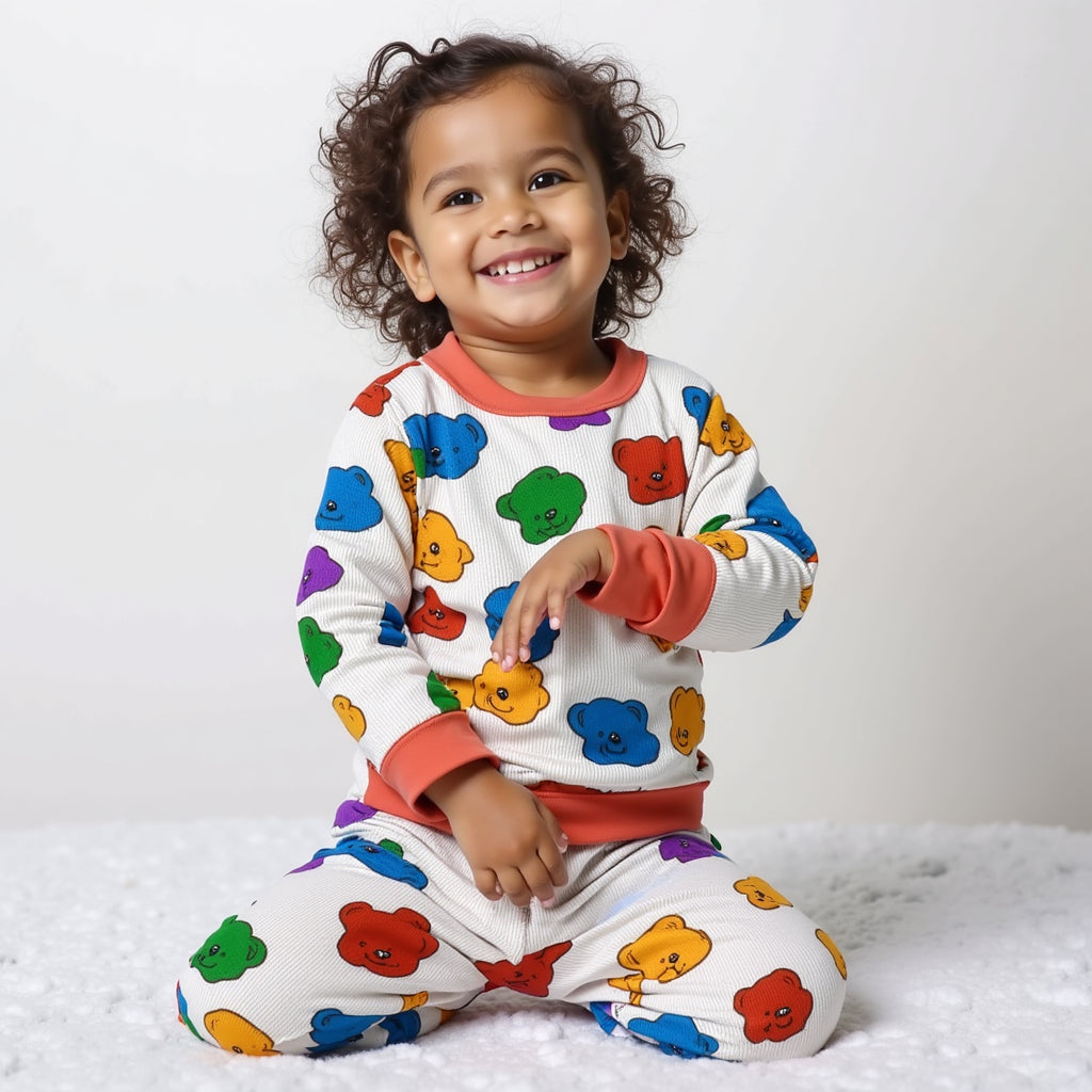 Colorful Bear Print 2-Piece Pajama Set