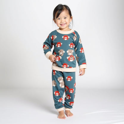 Teal Teddy Print Pajama 2-piece Set (Holiday Edition)