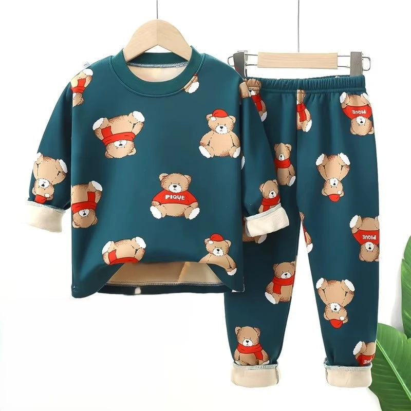 Teal Teddy Print Pajama 2-piece Set (Holiday Edition)