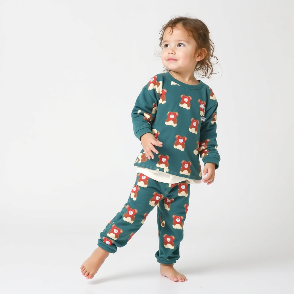 Teal Teddy Print Pajama 2-piece Set (Holiday Edition)